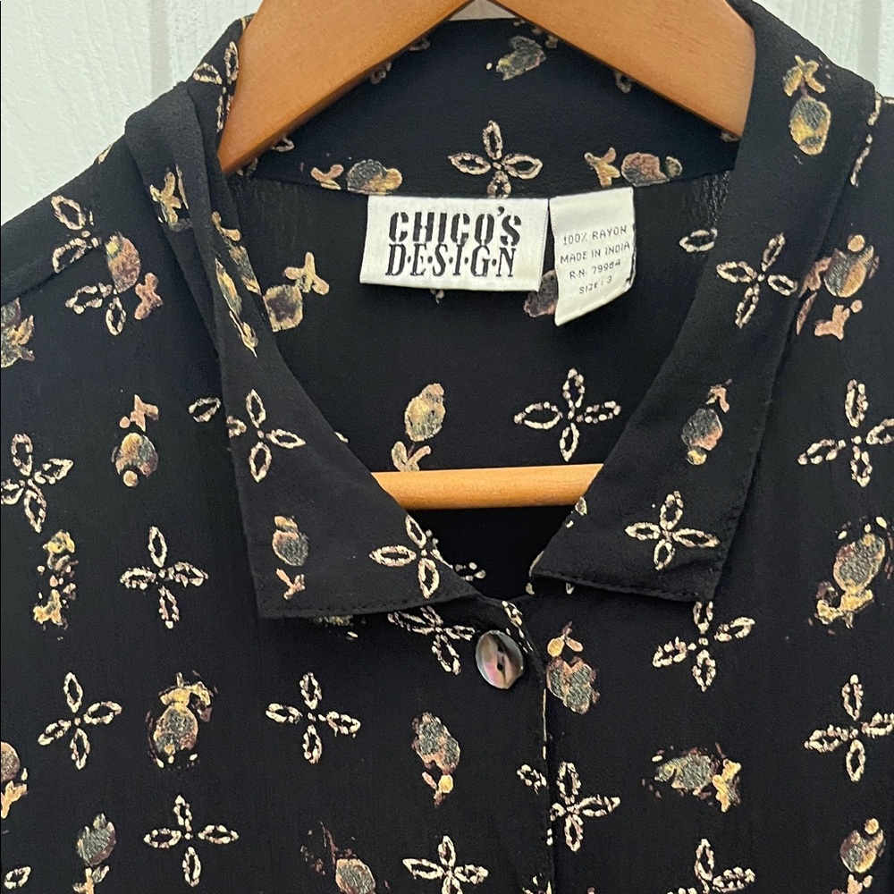 Chico's Black Patterned Button Down Shirt Chico’s… - image 2